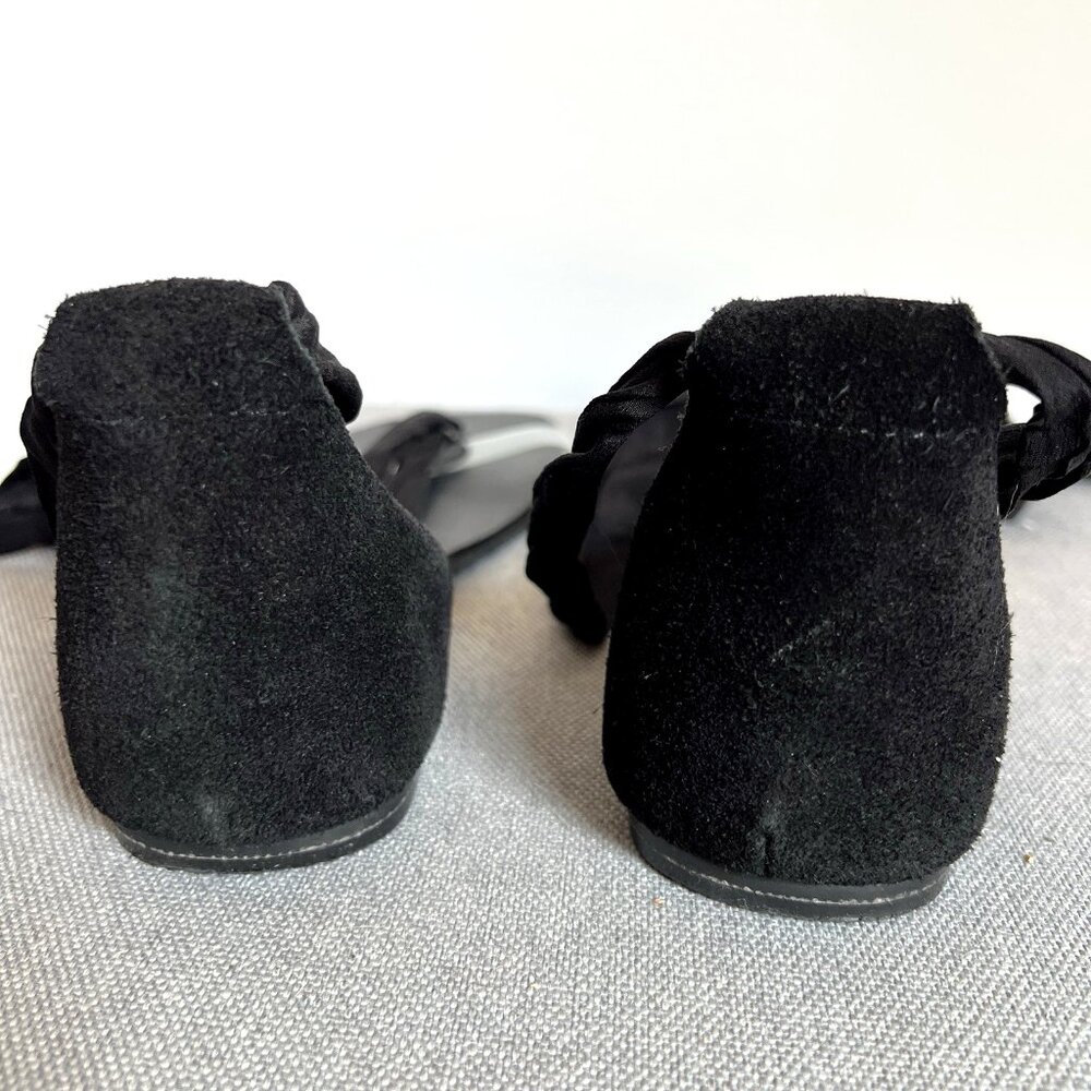 FREE PEOPLE $80 Black Barcelona Tie Sandals 38 Boho Suede Ankle Wrap Flat - Picture 7 of 8